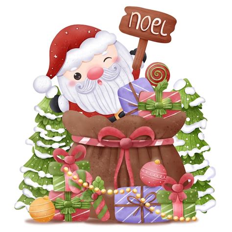 S Rie De Natal Ilustra O De Papai Noel Fofo Vetor Premium