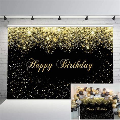 Buy Moca Black And Glitter Birthday Backdrop Gold Glitter Happy Birthday Photo Background 7x5ft