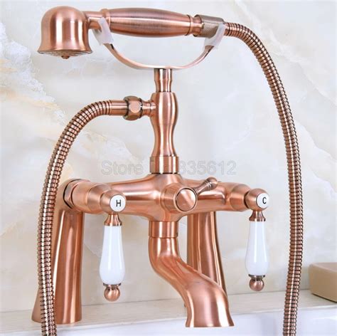 Antique Red Copper Deck Mounted Bathtub Faucets Bathroom Basin Mixer