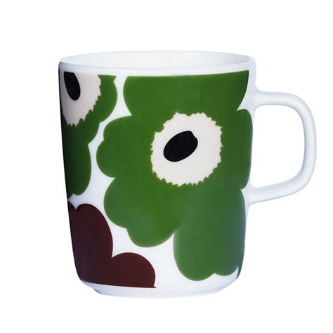 Marimekko Oiva Unikko Muki 25 Dl Valkoinen Vihreä Käytetty Design