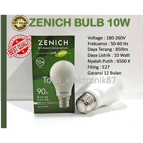 Jual Lampu Led Zenich 10W Bohlam 10 Watt Bulb Bulat Green Shopee