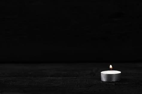 Burning Candle On Black Background Mourning Symbol Mourn Grief