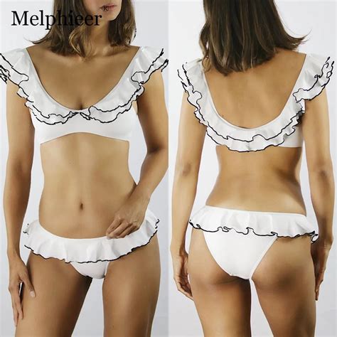 White Ruffle Bikini Set Plus Size Swimsuit Women Summer Beach Wear Sexy