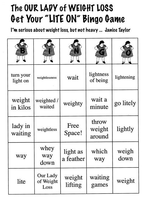 Weight Loss Bingo Lose Weight Win Money Our Lady Of Weight Loss