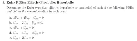 Solved 3 Euler PDEs Elliptic Parabolic Hyperbolic Chegg