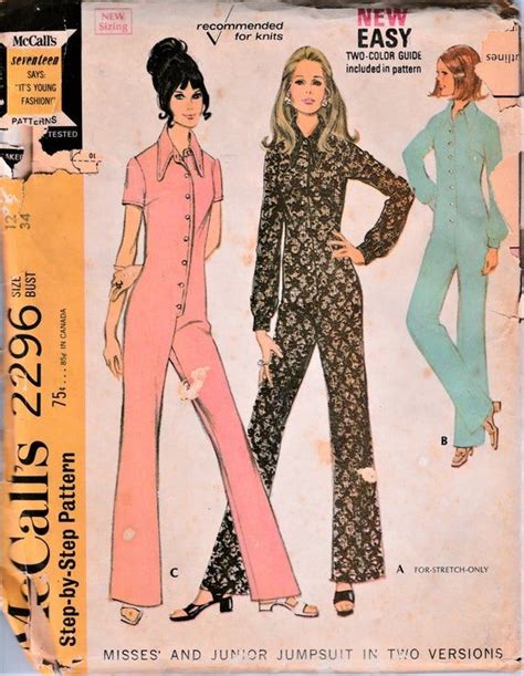 S Vintage Sewing Pattern S Jumpsuit Shirt Style Slim Etsy