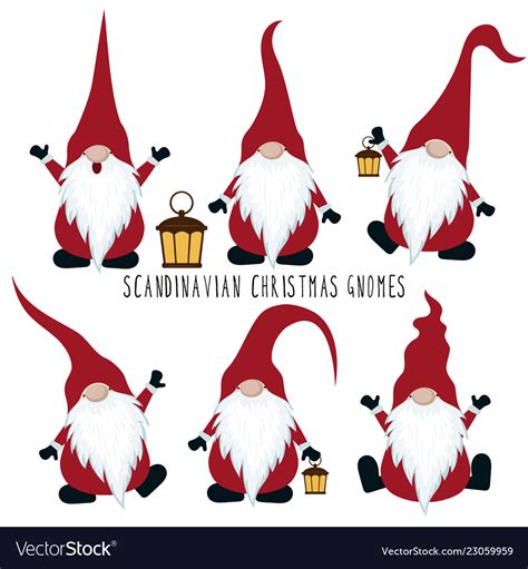 Christmas Gnomes Collection Isolated On White Vector Image