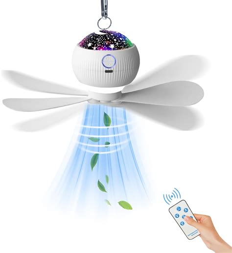 Ceiling Fans with Lights & Starry Projection, LED Hanging Camping Fan