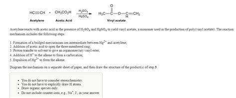 Solved HCECH CH3CO2H H2SO4 HgSO4 H2C O C CH2 н Vinyl Chegg