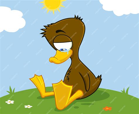 Personaje De Dibujos Animados De Patito Feo Llorando Vector Premium