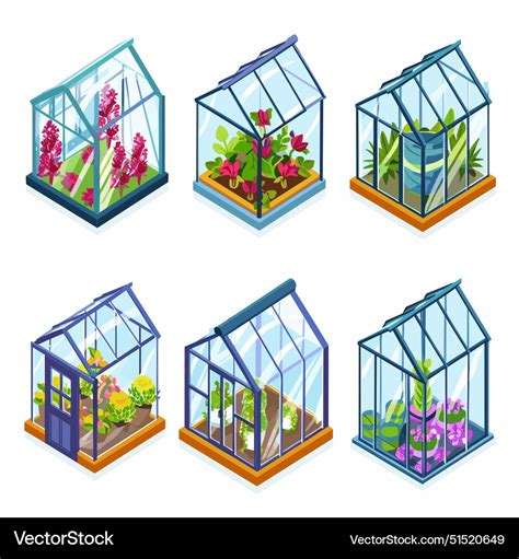 Isometric Greenhouses Collection House Plants Vector Image