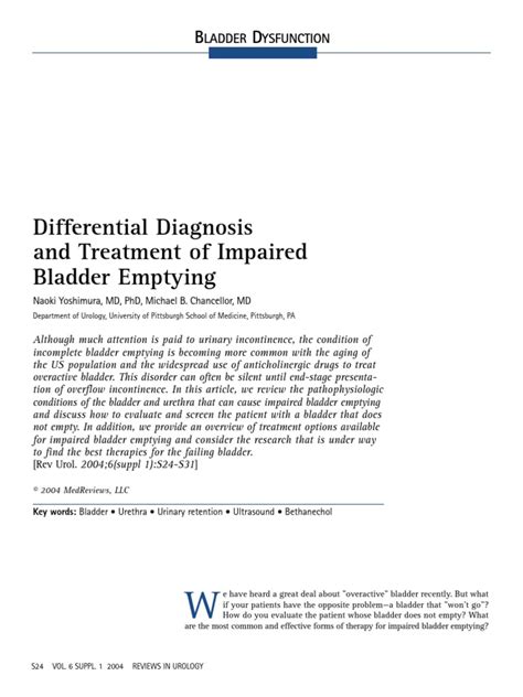 Differential Diagnosis Bladder Dysfunction Urinary Incontinence Urination