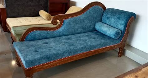 Seater Teak Wood Feet Blue Wooden Diwan Sofa At Rs In Alwaye