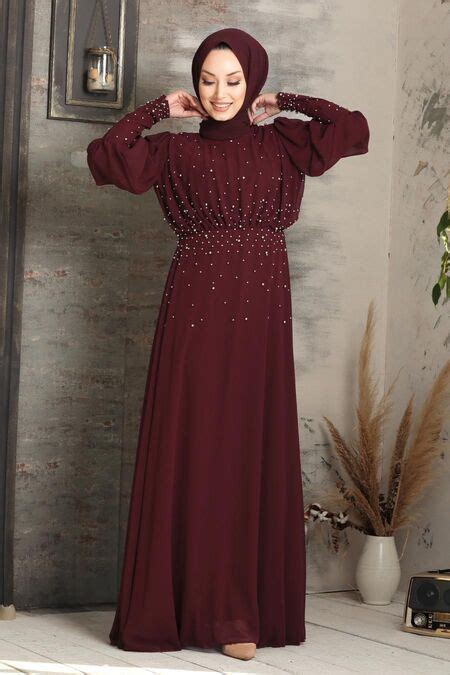 Plum Color Hijab Evening Dress Mu Neva Style