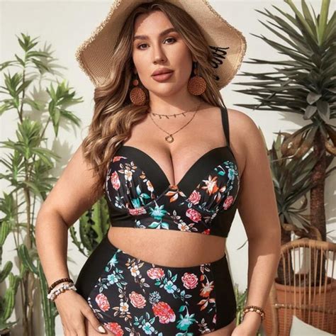 SHEIN Swim Shein Swim Classy Plus Size Floral Print Swimsuit Bikini High Rise Nwt X Poshmark
