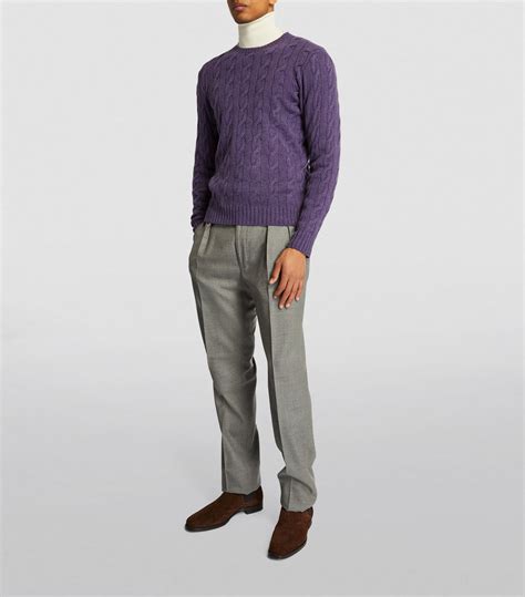 Mens Ralph Lauren Purple Label Purple Cashmere Cable Knit Sweater