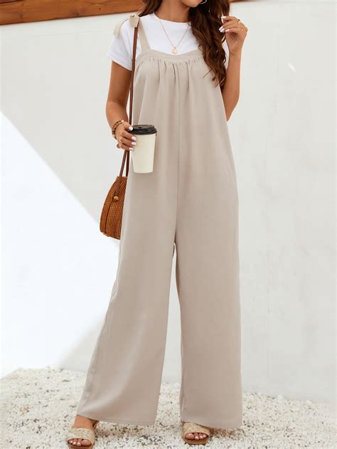 SHEIN LUNE Solid Wide Leg Overall Jumpsuit Without Tee SHEIN