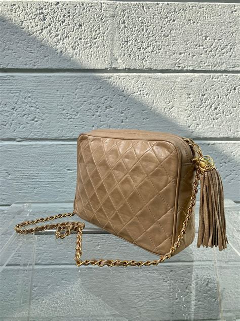 Chanel Vintage Beige Quilted Lambskin Camera Crossbody Bag For Sale At