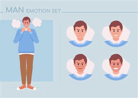 Premium Vector Furious Young Man Semi Flat Color Character Emotions Set