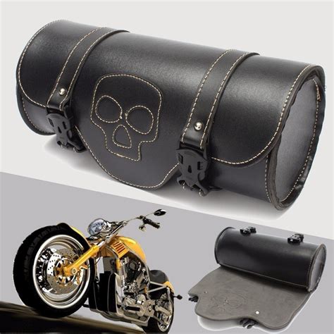 Motorcycle PU Leather Saddlebag Roll Bag Storage Tool Pouch Harley