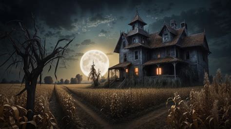 Premium AI Image | Harvest Horror Cornfield Haunting beneath a Full ...
