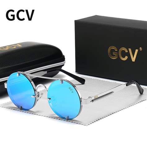 Gcv High Quality Gothic Steampunk Sunglasses Polarized Men Women Brand Designer Vintage Round