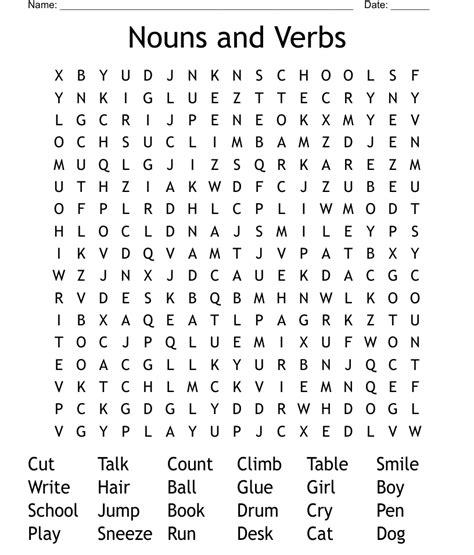 Nouns And Verbs Word Search Wordmint