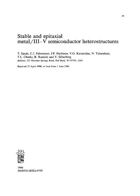 Pdf Stable And Epitaxial Metal Iii V Semiconductor Heterostructures