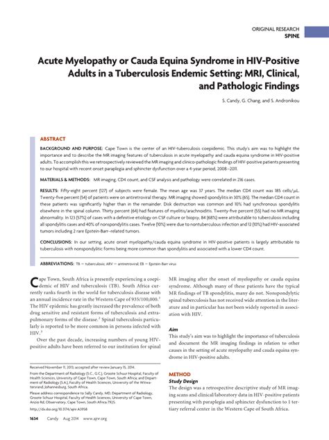 Acute Myelopathy Or Cauda Equina Syndrome In HIV Positive Adults In A