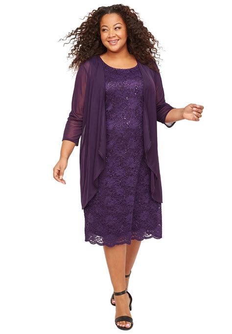 Catherines Womens Plus Size Sparkling Lace Jacket Dress 32 W Purple