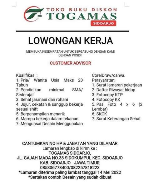 Lowongan Customer Service Toko Buku Atmago