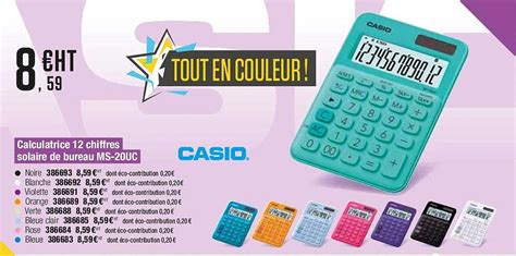 Promo Calculatrice 12 Chiffres Solaire De Bureau Ms 20uc Casio Chez