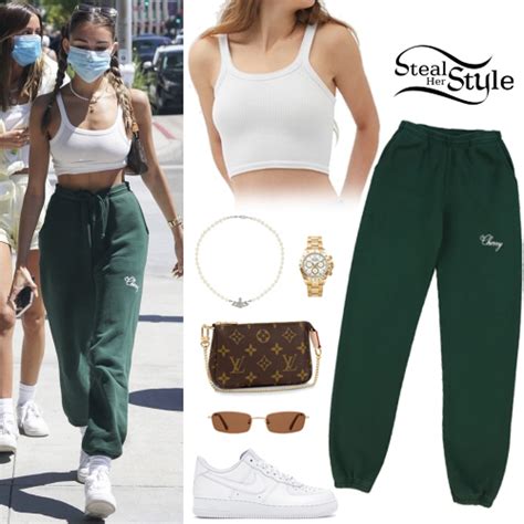 Madison Beer White Tank Top Green Jogger Steal Her Style