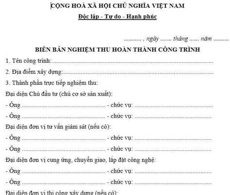 Mẫu biên bản nghiệm thu công trình năm 2022 Điều kiện để đưa công