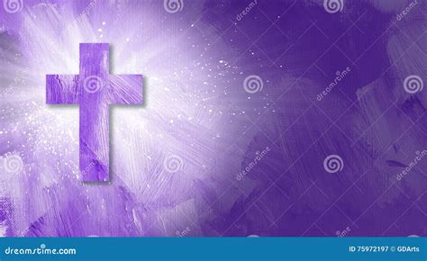 Graphic Christian Cross With Abstract Rays Of Light In Purple Stock