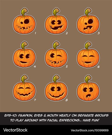 Jack O Lantern Cartoon 9 Funny n Goof Expressions Vector Image