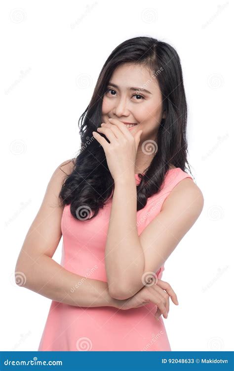 Asian Shy Girl Smiling Portrait With Hands In Face Stock Image Image