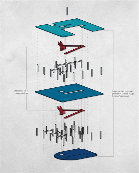 Rowdy Le Corbusier Villa Savoye Structural Exploded Axonometric