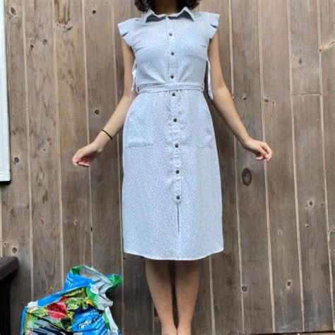 Light Blue Floral Dress Collared Ruffled High Class Depop