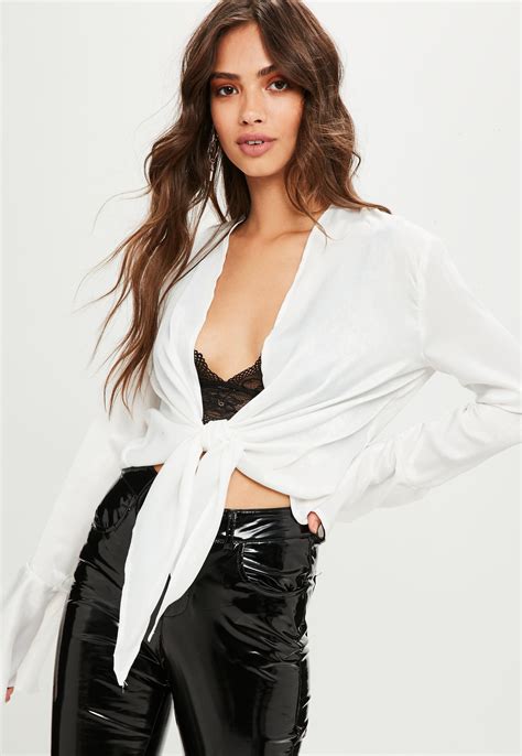 Lyst Missguided White Flared Tie Front Blouse In White