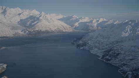 4k Stock Footage Aerial Video Harriman Fjord Bordered By Snow Covered