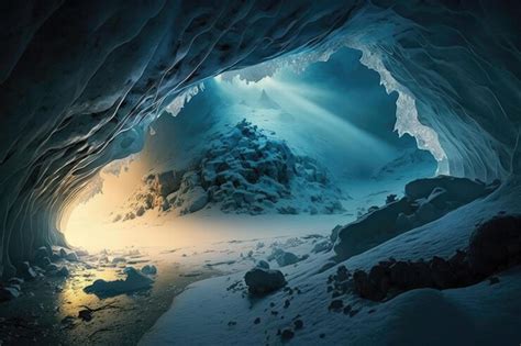 Premium Photo A Frozen Cavern Illuminated By A Beam Of Light