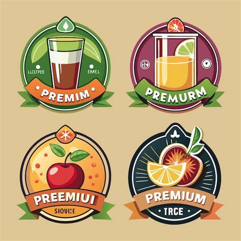 Four Circular Logos With Fruit And Juice In Glasses Each Logo Features