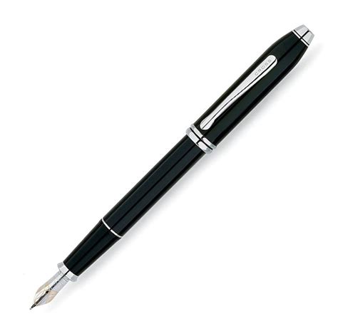 Cross Townsend Fountain Pen In Black Lacquer 18k Goldrhodium Fine P