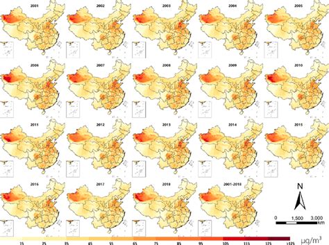 shows the spatiotemporal variations of the year-to-year PM 2.5 ... 