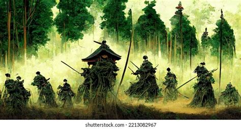 Anime Style Japanese Samurai Army Fighting Stock Illustration ...