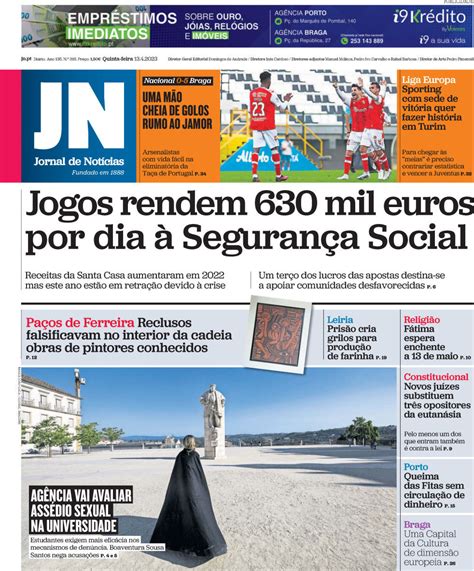 Capa Jornal de Notícias 13 abril 2023 capasjornais pt