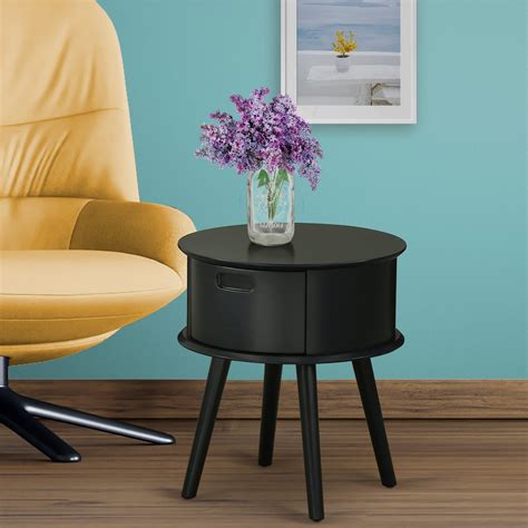 East West Furniture Gordon 19 Round Wood Nightstand With Drawer In