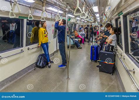 SINGAPORE, SINGAPORE - MARCH 10, 2018: Interior of a MRT Train in ...