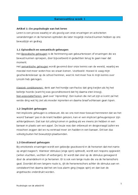 Samenvatting Psychologie H3 Artikel 1 De Psychologie Van Het Leren